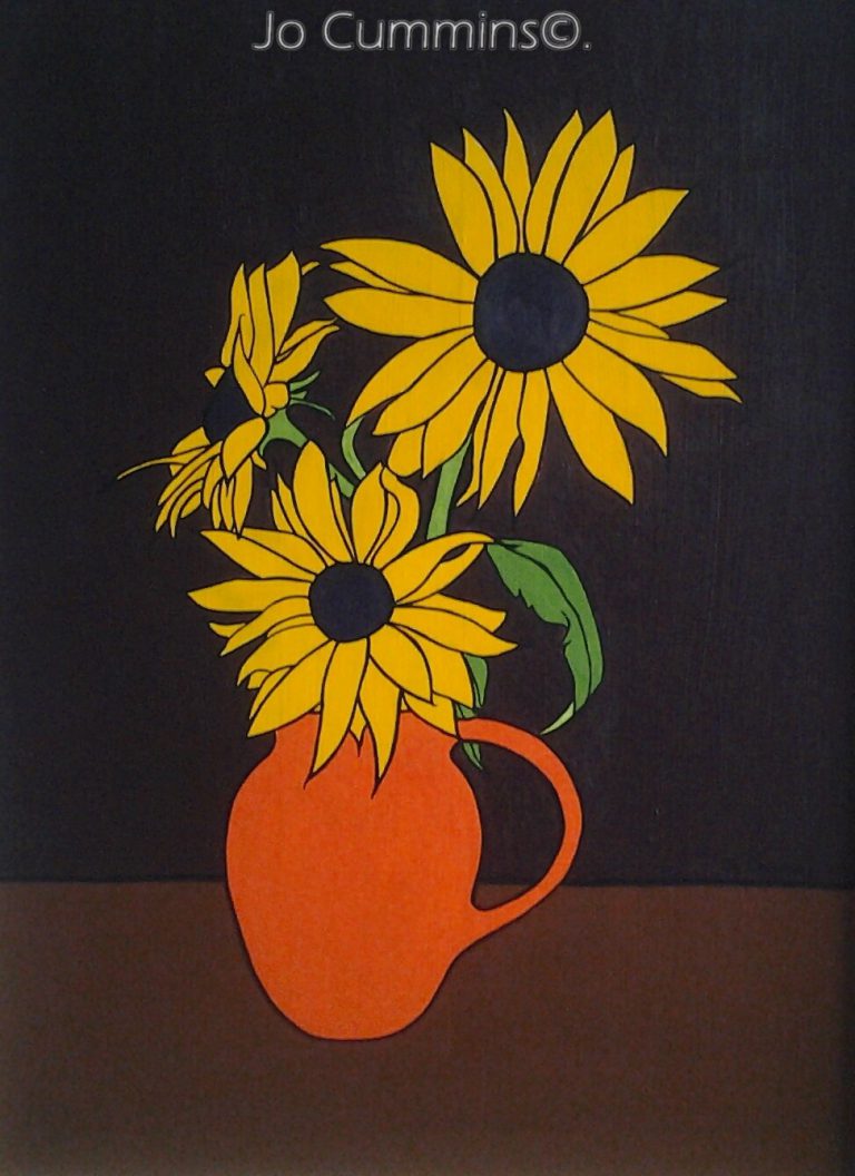 sun flower in orange jug