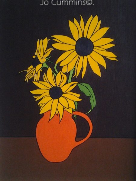 sun flower in orange jug
